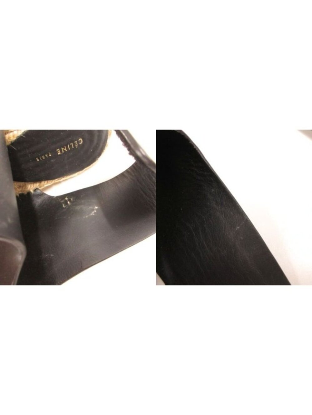 Celine Wedge Sole Sandals Espadrille Leather Bicolor 34 Black Beige - Picture 9 of 9